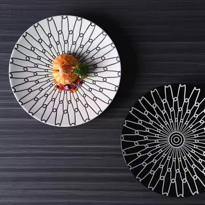 網線紋黑白餐盤